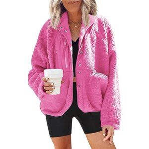 Womens Fuzzy Fleece Jacket Button Down Sherpa Coats Casual Winter Warm Outwear